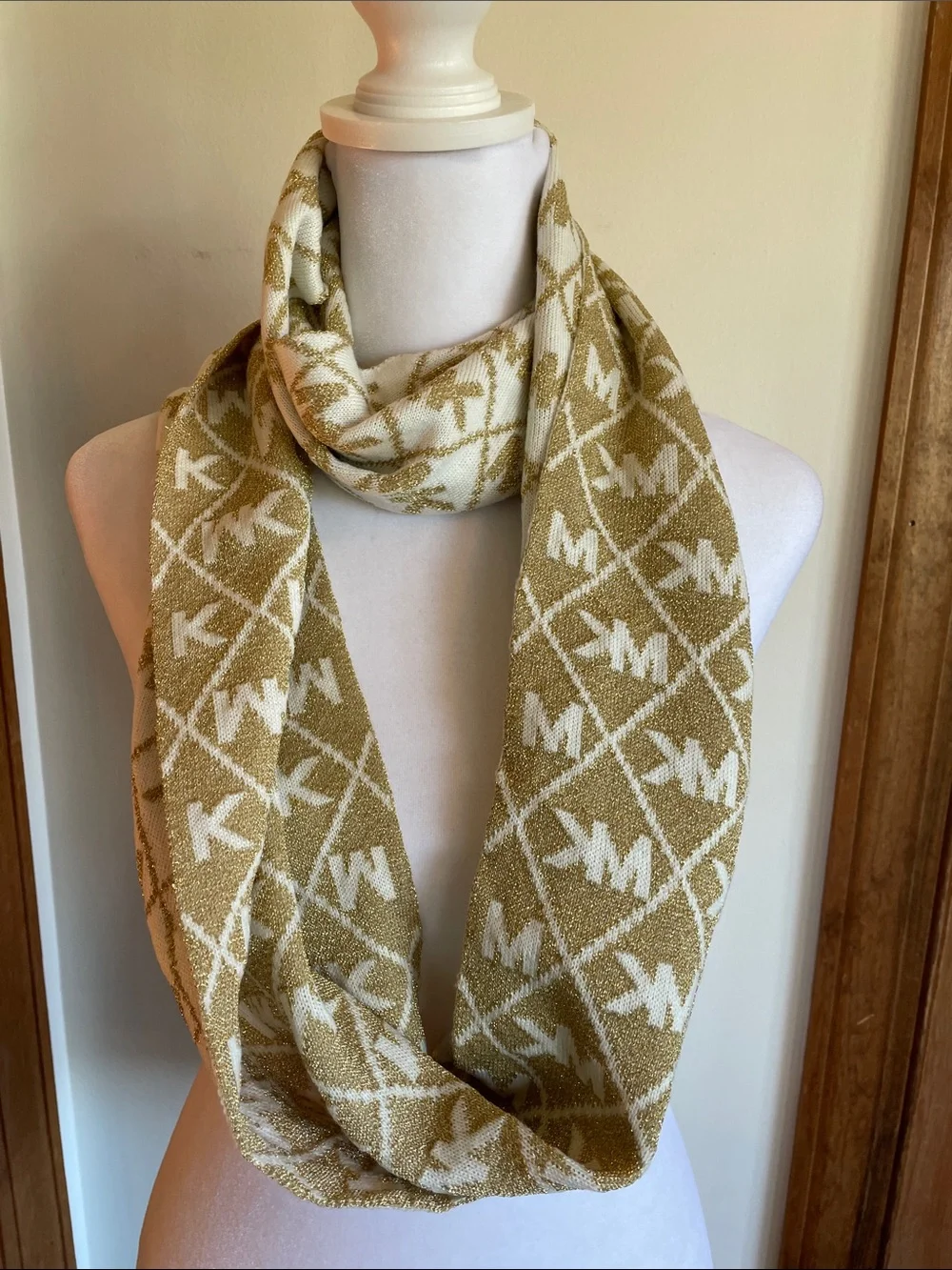 MICHAEL Michael Kors Cream and Gold Logo Infinity Loop Scarf
